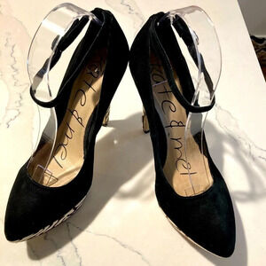 KATE & ME Sz 9.5 Suede Pony Hair Zebra Accents On  Heel and Platform Heels